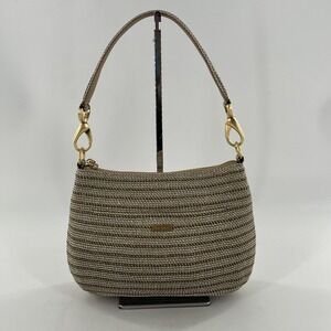 Eric Javits New York Woven Raffia Leather Shoulder Bag Gold Silver Metallic